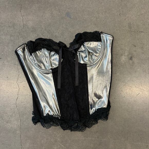 Vintage Tops - Vintage Y2k Silver Black Festival Mesh Lace Ruffle Corset Women's Adjustable L